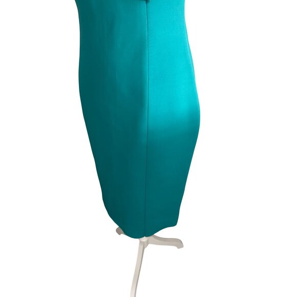 ELIZA J Aqua Teal Ruffle Shoulder Scuba Dress Size 4 - Picture 2 of 8